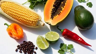 Fresh Corn Papaya Avocado Peppers Lime