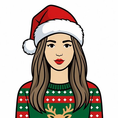 Woman in Santa hat reindeer sweater