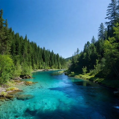 Turquoise River in Pine Forest