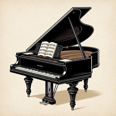 Open Grand Piano with Sheet Music