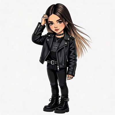Chibi girl in leather jacket