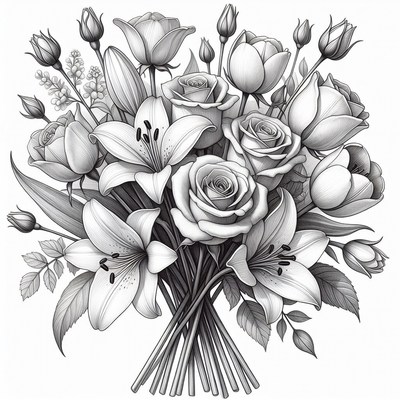 Bouquet of Roses and Lilies