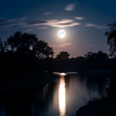 Full Moon Reflecting on River