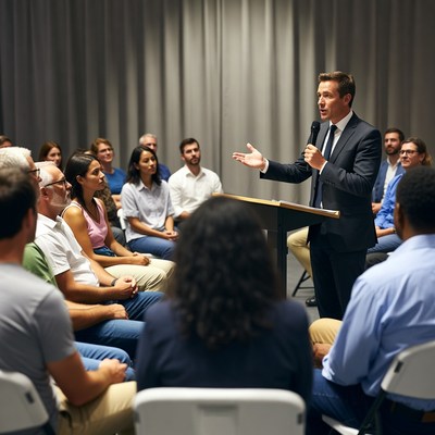 Man speaking to diverse audience