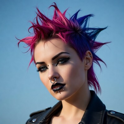 Woman with pink blue mohawk