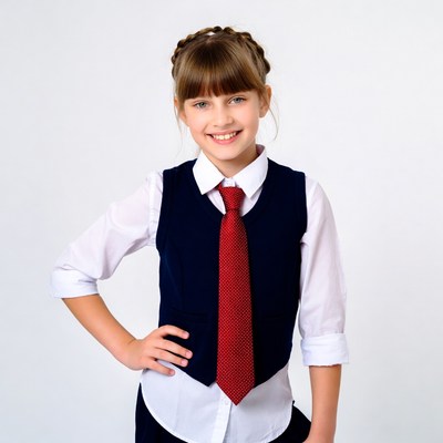 Girl in school uniform smiling