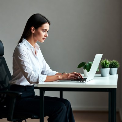 Woman typing on laptop at desk