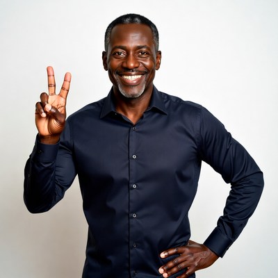 African-American man making peace sign