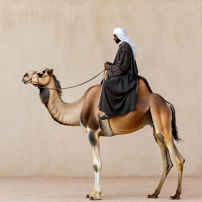 Arab man riding camel
