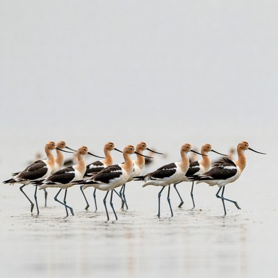 Group of Black-winged Stilts Standing in Water