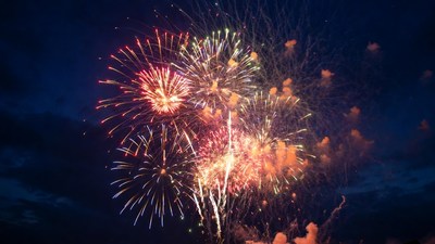 Colorful Fireworks Exploding in Night Sky