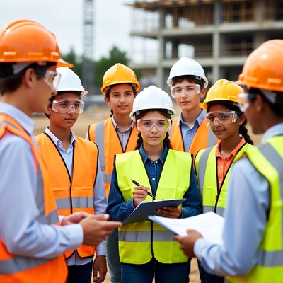 Construction workers discussing plans