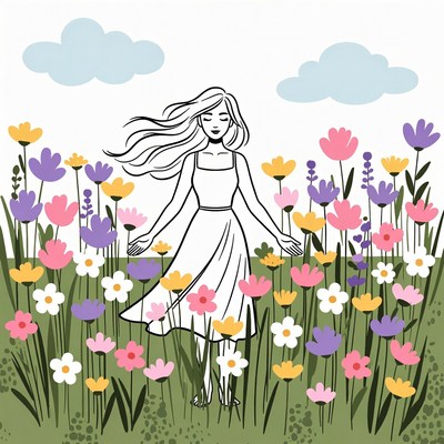 Woman with arms outstretched in flower field