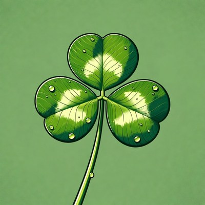 Four-leaf clover with dew drops