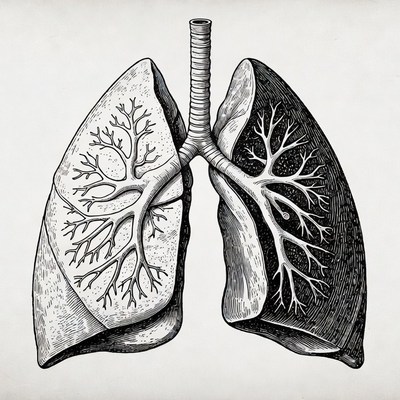 Black and White Human Lungs Illustration