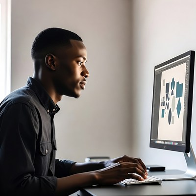 African-American man working on computer