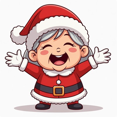 Chibi Grandma Santa Laughing Joyfully