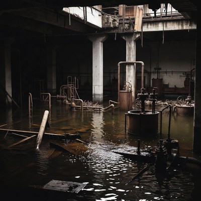 Flooded Abandoned Industrial Factory Interior