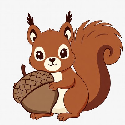 Cute squirrel holding acorn