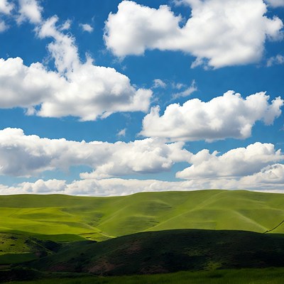 Green Rolling Hills Blue Sky