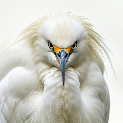 Close-up of great egret with yellow eyes