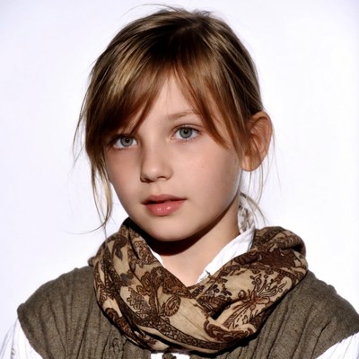 Young girl with patterned scarf