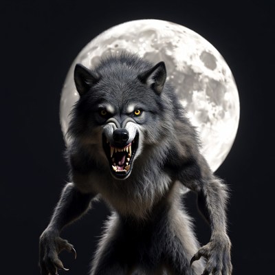 Howling Werewolf Under Full Moon