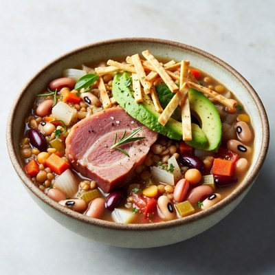 Hearty Bean Soup with Ham and Avocado