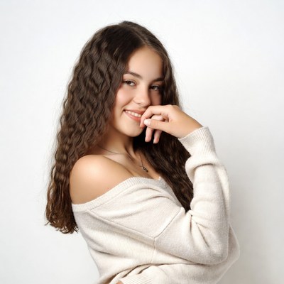 Smiling girl with curly hair
