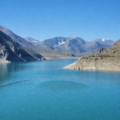 Turquoise Lake in Snowy Mountains