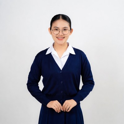 Asian woman in navy school uniform