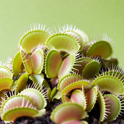 Venus Flytraps on Green Background