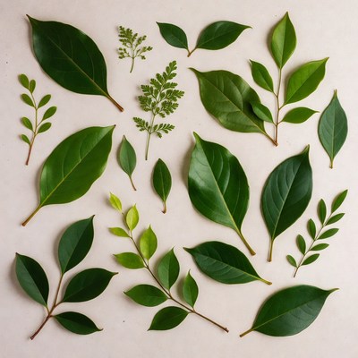 Assortment of Green Leaves Flat Lay