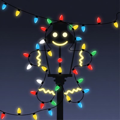 Gingerbread Man on Lamp Post with Lights