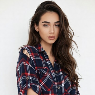 Woman in plaid shirt portrait