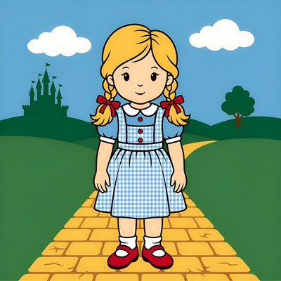Girl on yellow brick road