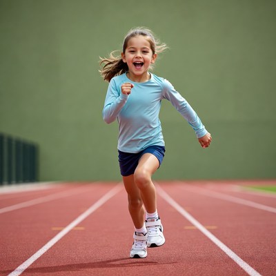Young girl running on track
