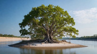 Large tree on river island