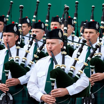 Bagpipe band marching in formation