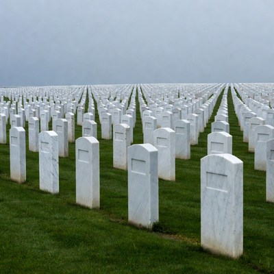 Vast White Headstones in Cemetery