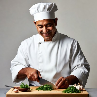 Chef chopping green onions