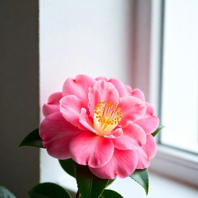 Pink Camellia Flower by Window
