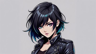 Anime girl in leather jacket