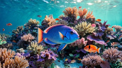 Blue Angelfish in Vibrant Coral Reef