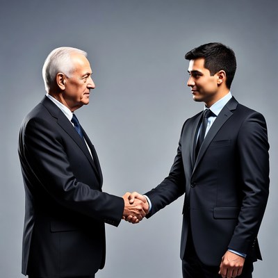 Elderly man shaking hands with young man