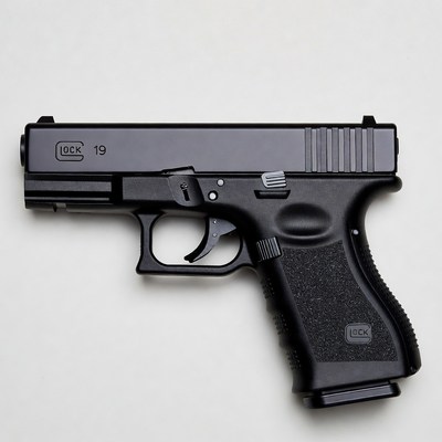 Glock 19 Pistol on White Background