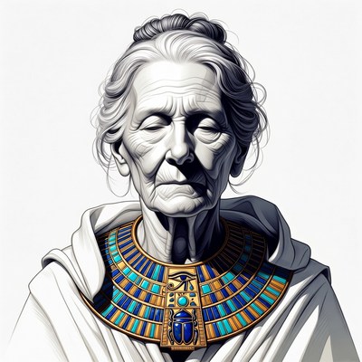Elderly woman wearing Egyptian necklace