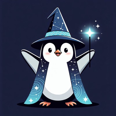Cute wizard penguin with wand