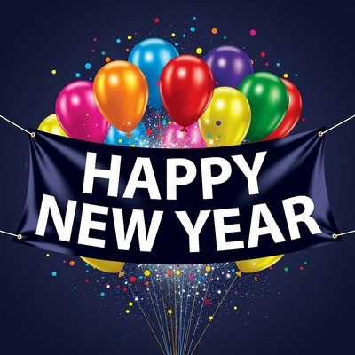Happy New Year Balloons Banner