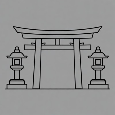 Torii Gate with Stone Lanterns Illustration